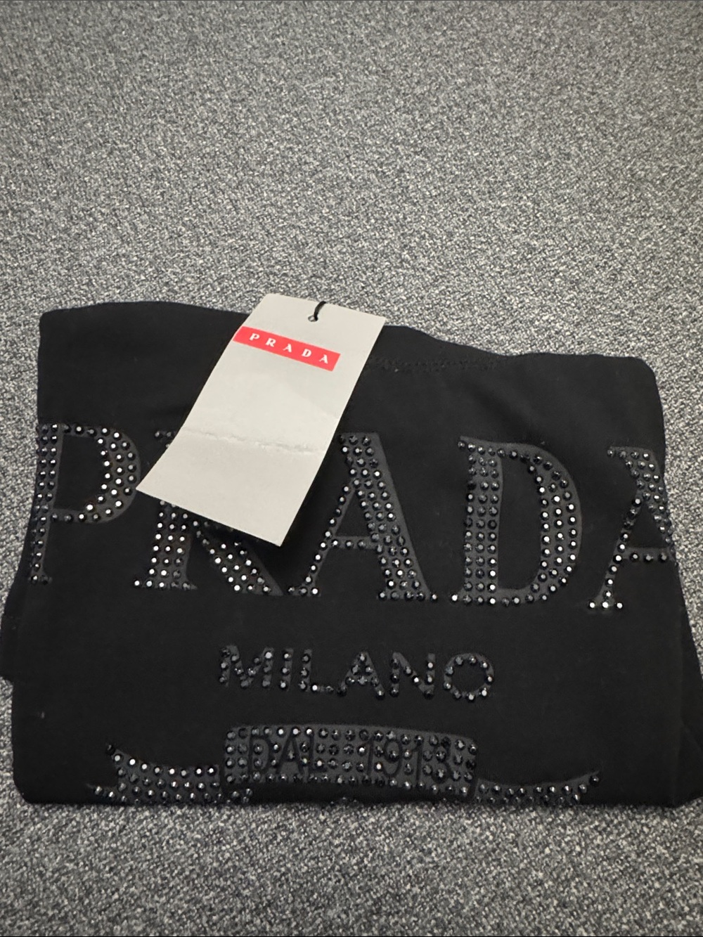 Prada Black Crystal-Studded Logo Tee - Picture 5 of 5